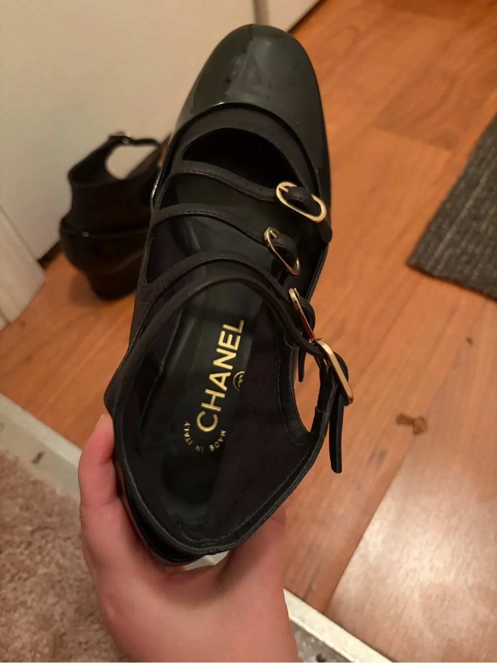 Authentic Chanel Mary Jane Pumps in excellent pre-owned condition.